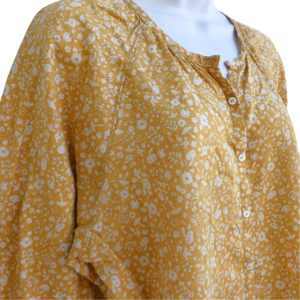 Outerknown The Folk Top Saffron Yellow Mustard White Floral Puff Sleeve Relaxed